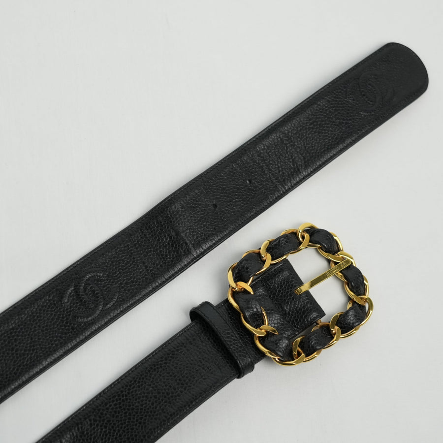 CHANEL Coco Mark Chain Caviar Leather Buckle Belt