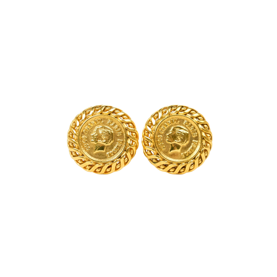 CHANEL Gold Button Earrings
