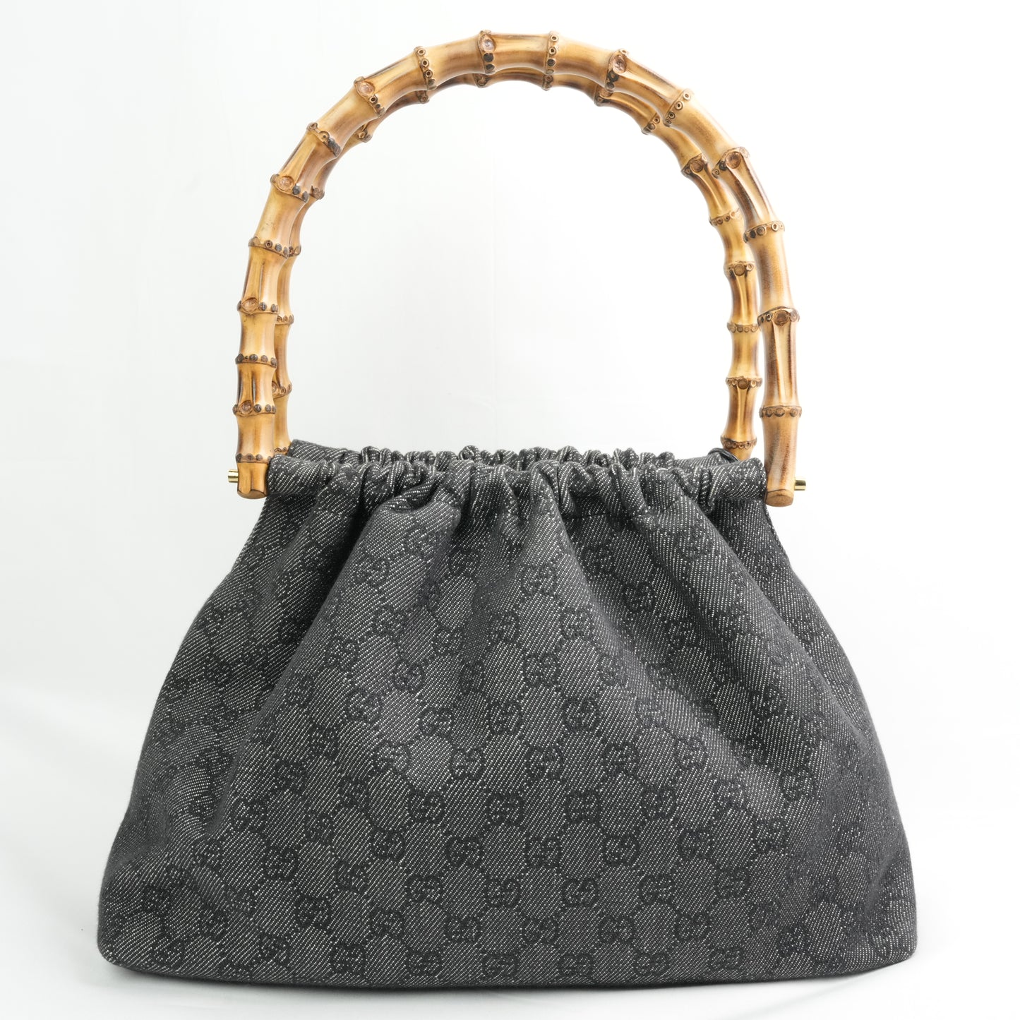 Gucci Gray GG Canvas Bamboo Handbag