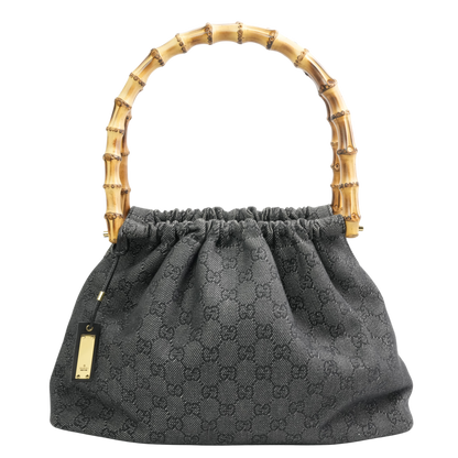 Gucci Gray GG Canvas Bamboo Handbag