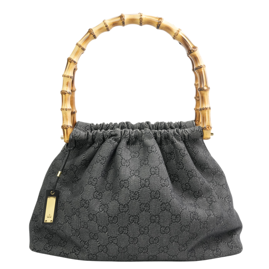 Gucci Gray GG Canvas Bamboo Handbag