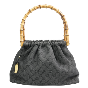 Gucci Gray GG Canvas Bamboo Handbag