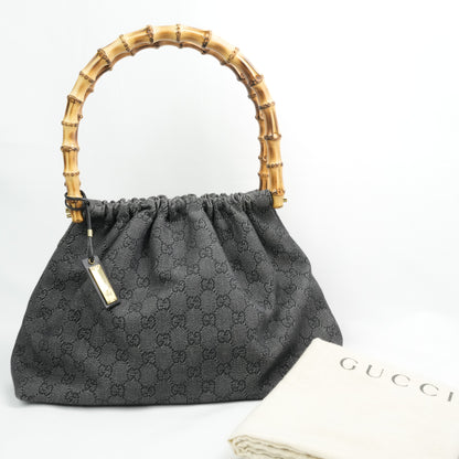 Gucci Gray GG Canvas Bamboo Handbag