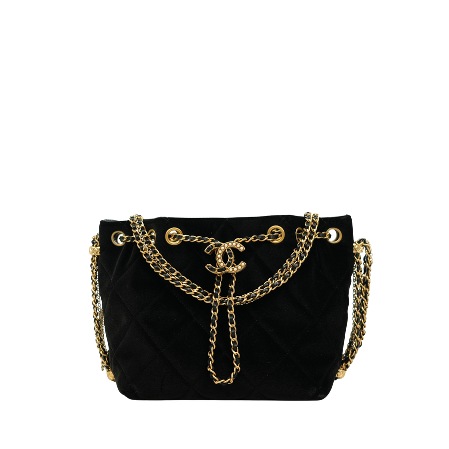 CHANEL Velvet Bucket Shoulder Bag