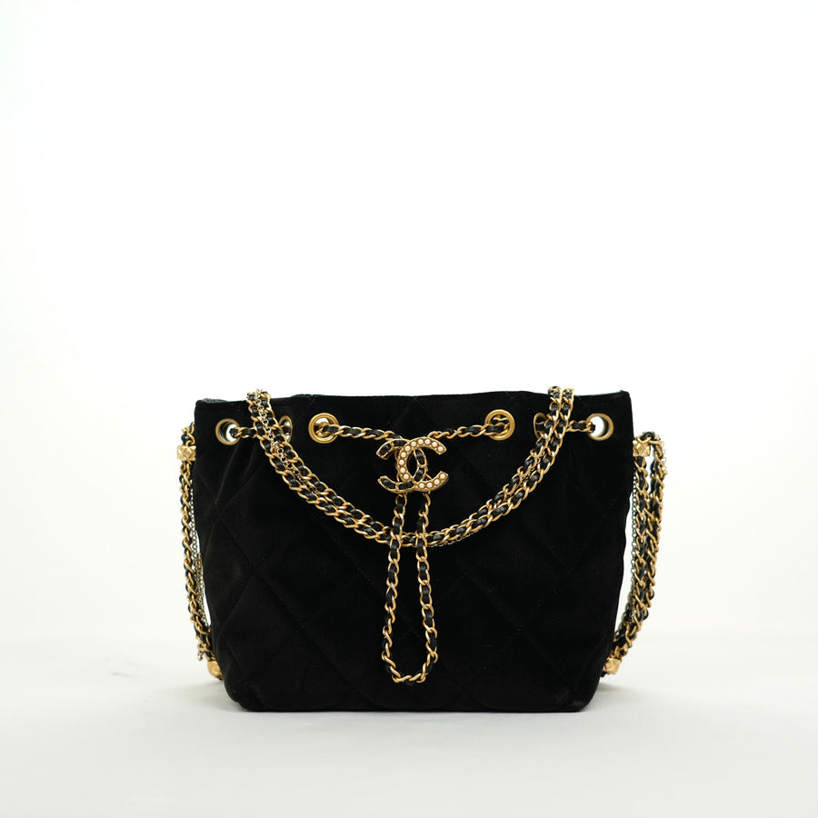 CHANEL Velvet Bucket Shoulder Bag