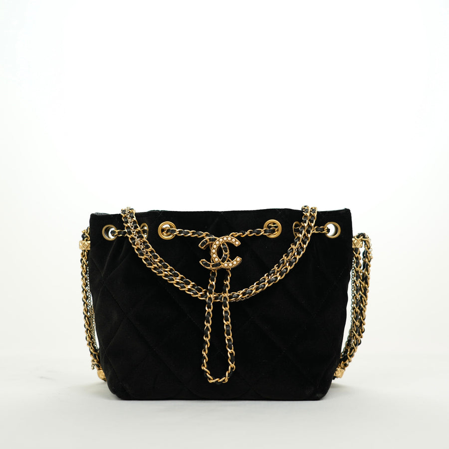 CHANEL Velvet Bucket Shoulder Bag