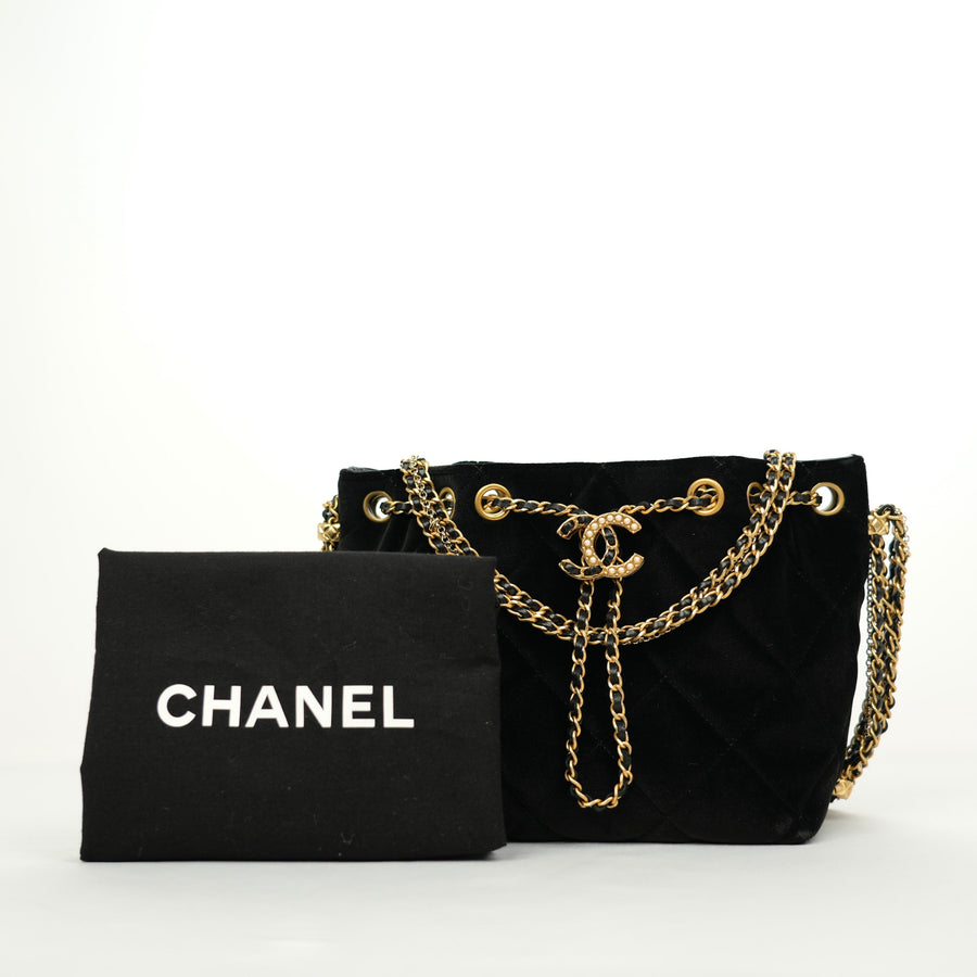 CHANEL Velvet Bucket Shoulder Bag