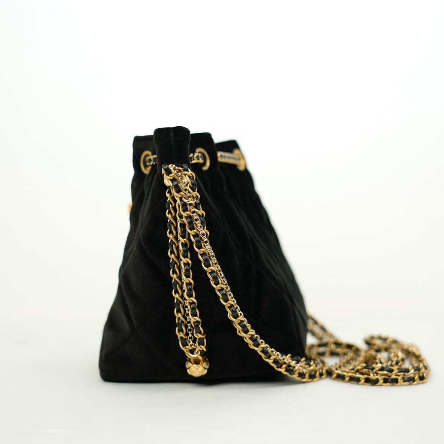 CHANEL Velvet Bucket Shoulder Bag