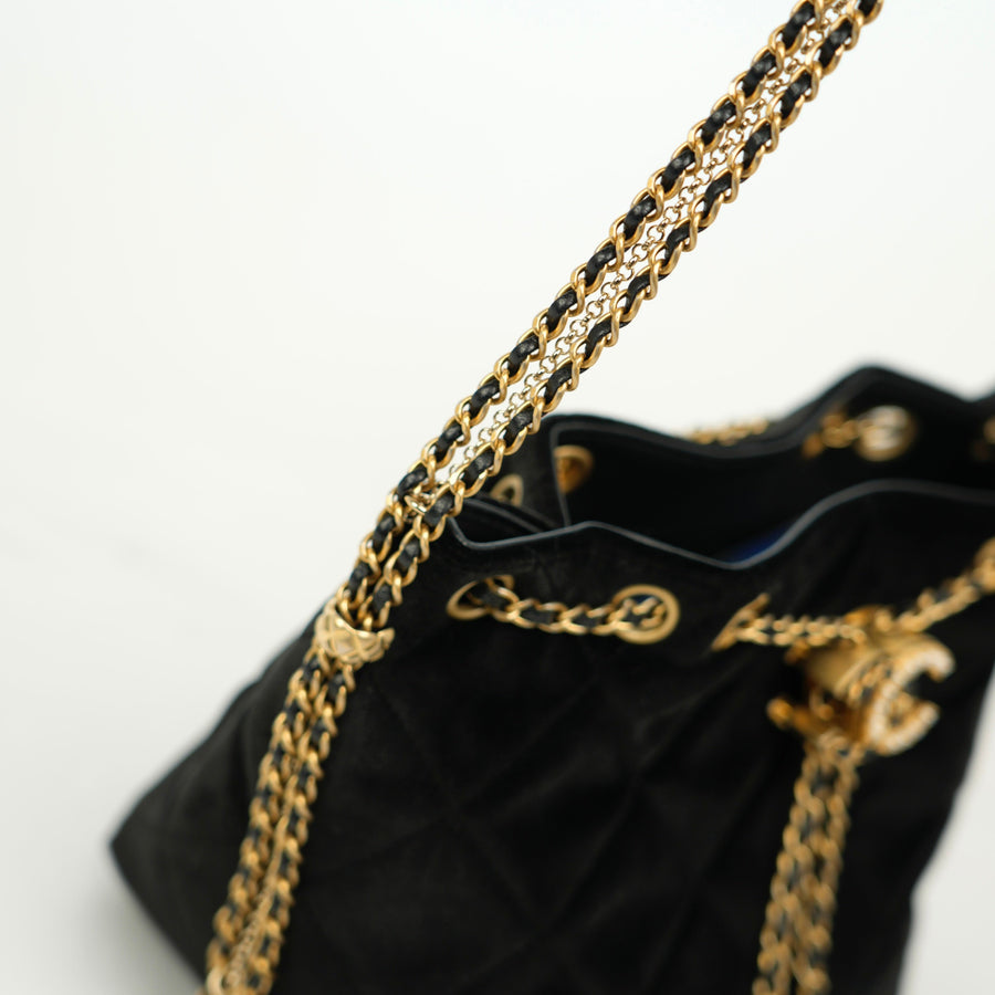 CHANEL Velvet Bucket Shoulder Bag
