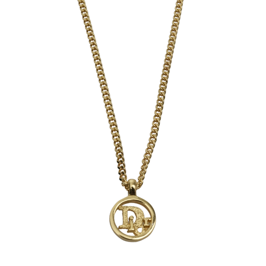 CHRISTIAN DIOR Logo Necklace Round Circle Pendant