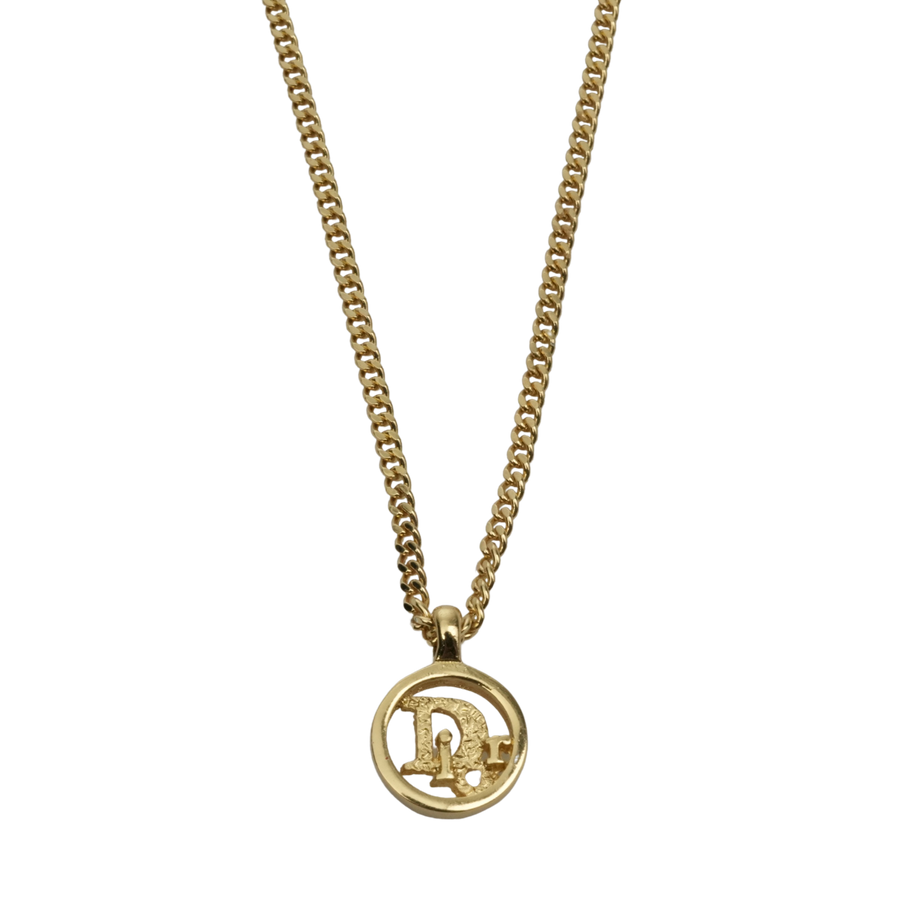 CHRISTIAN DIOR Logo Necklace Round Circle Pendant