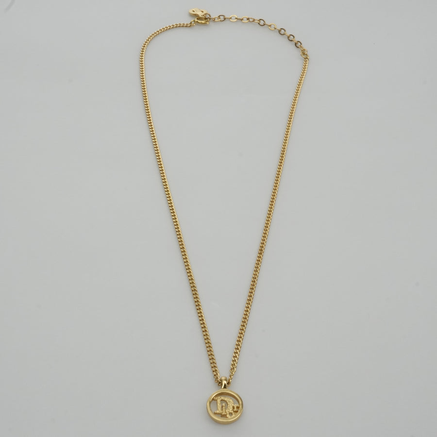 CHRISTIAN DIOR Logo Necklace Round Circle Pendant