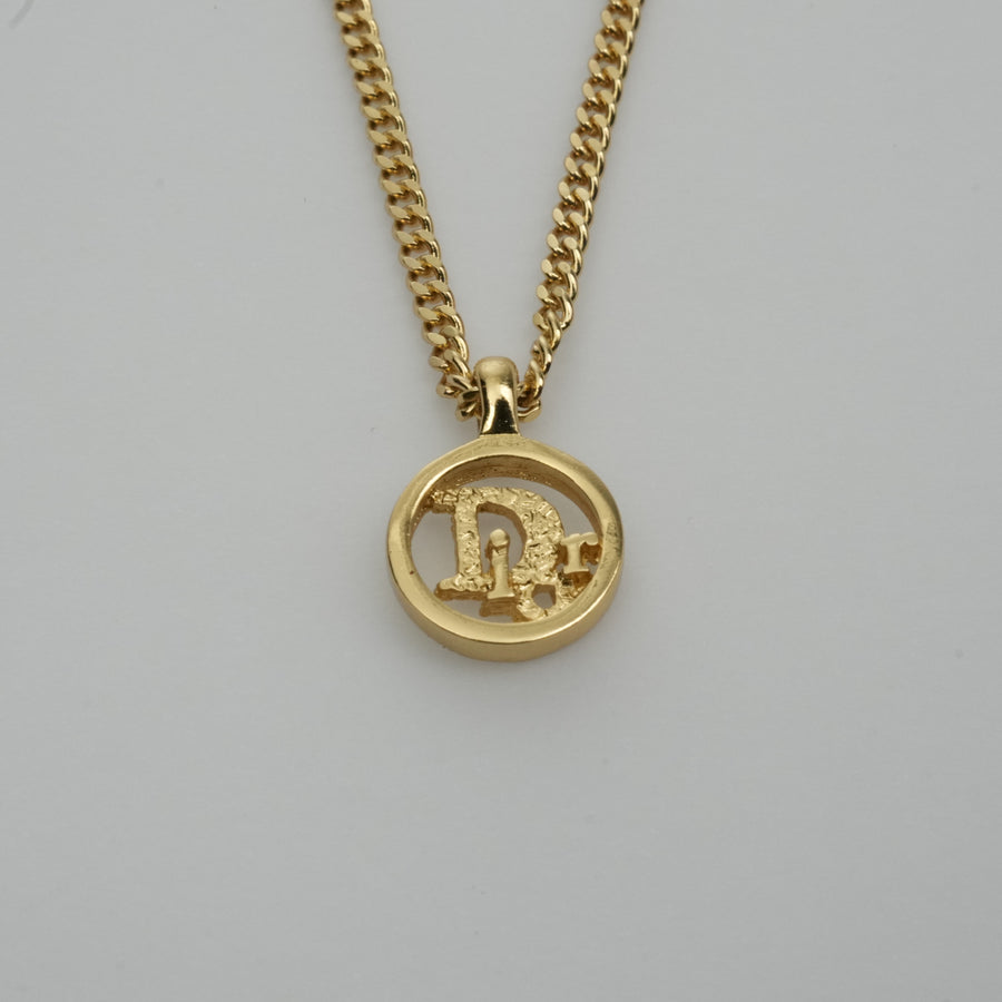 CHRISTIAN DIOR Logo Necklace Round Circle Pendant