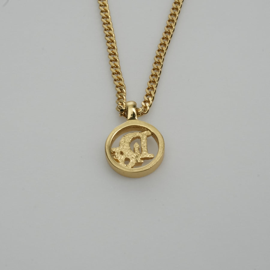 CHRISTIAN DIOR Logo Necklace Round Circle Pendant