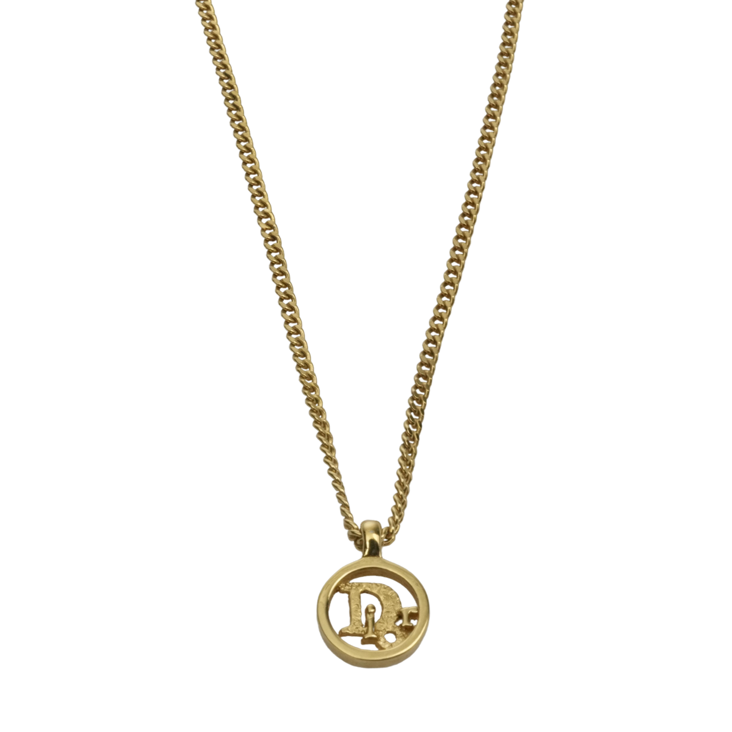 CHRISTIAN DIOR Logo Necklace Round Circle Pendant