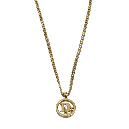 CHRISTIAN DIOR Logo Necklace Round Circle Pendant