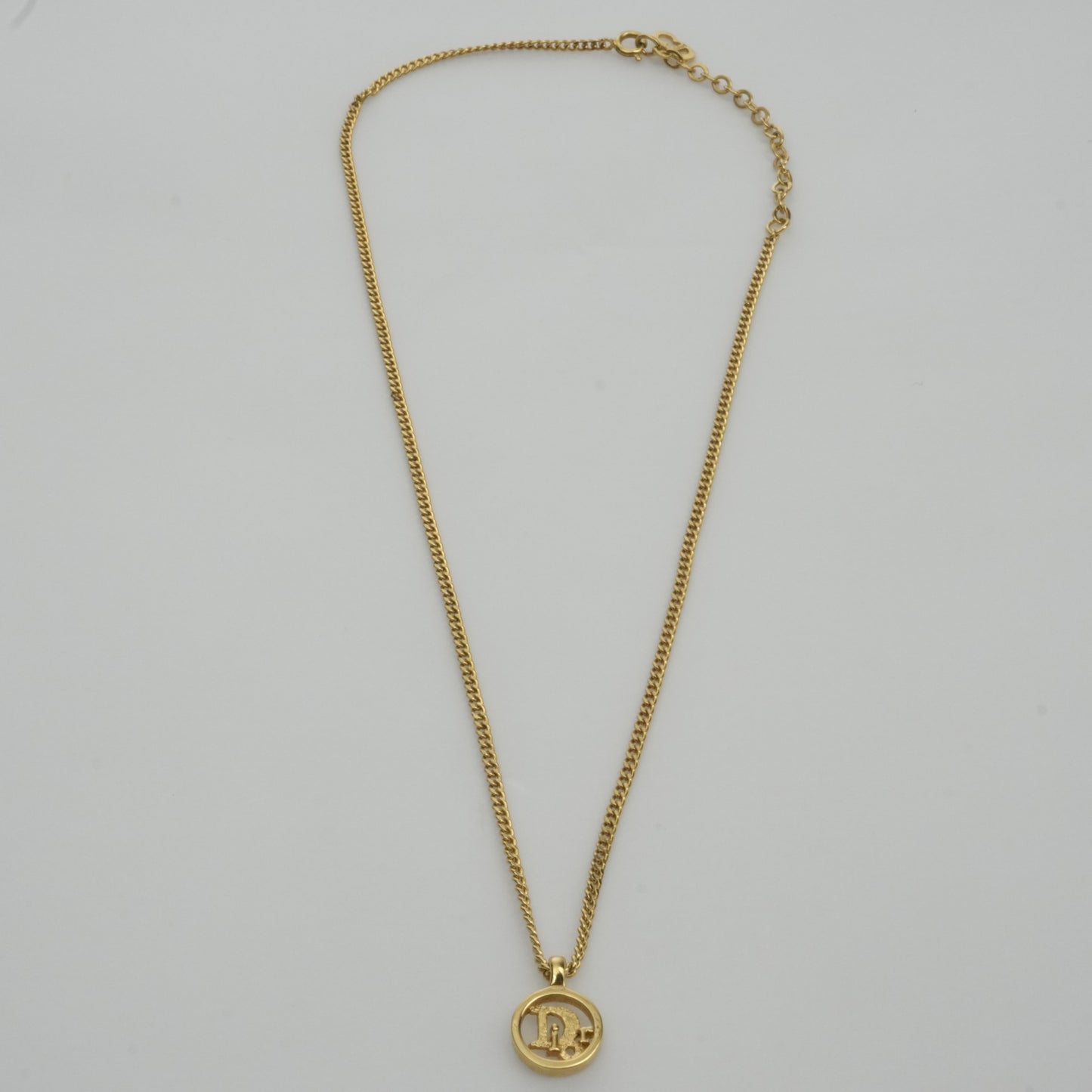 CHRISTIAN DIOR Logo Necklace Round Circle Pendant