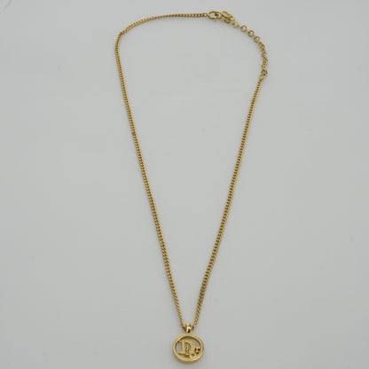 CHRISTIAN DIOR Logo Necklace Round Circle Pendant