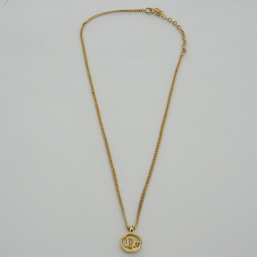 CHRISTIAN DIOR Logo Necklace Round Circle Pendant