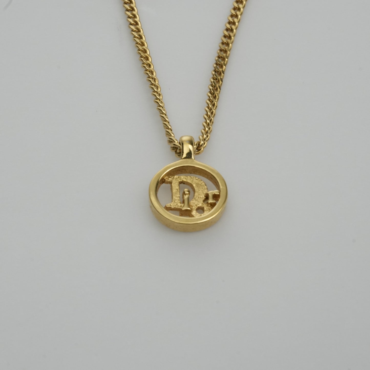 CHRISTIAN DIOR Logo Necklace Round Circle Pendant