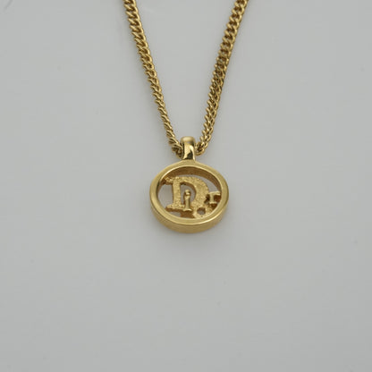 CHRISTIAN DIOR Logo Necklace Round Circle Pendant