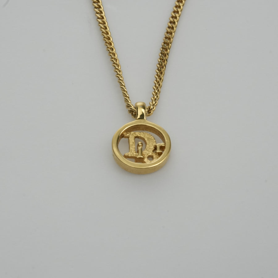 CHRISTIAN DIOR Logo Necklace Round Circle Pendant