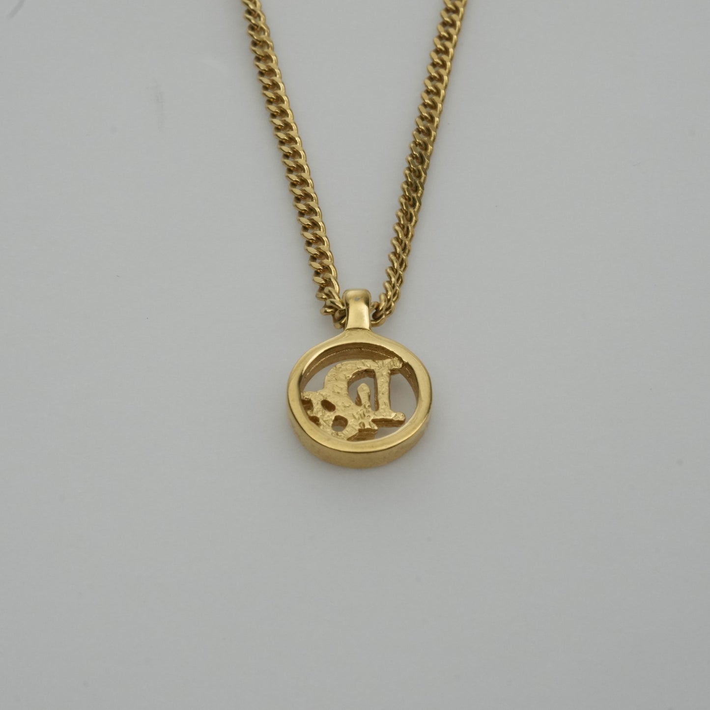 CHRISTIAN DIOR Logo Necklace Round Circle Pendant