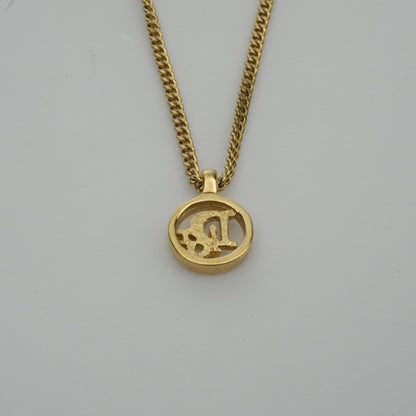 CHRISTIAN DIOR Logo Necklace Round Circle Pendant