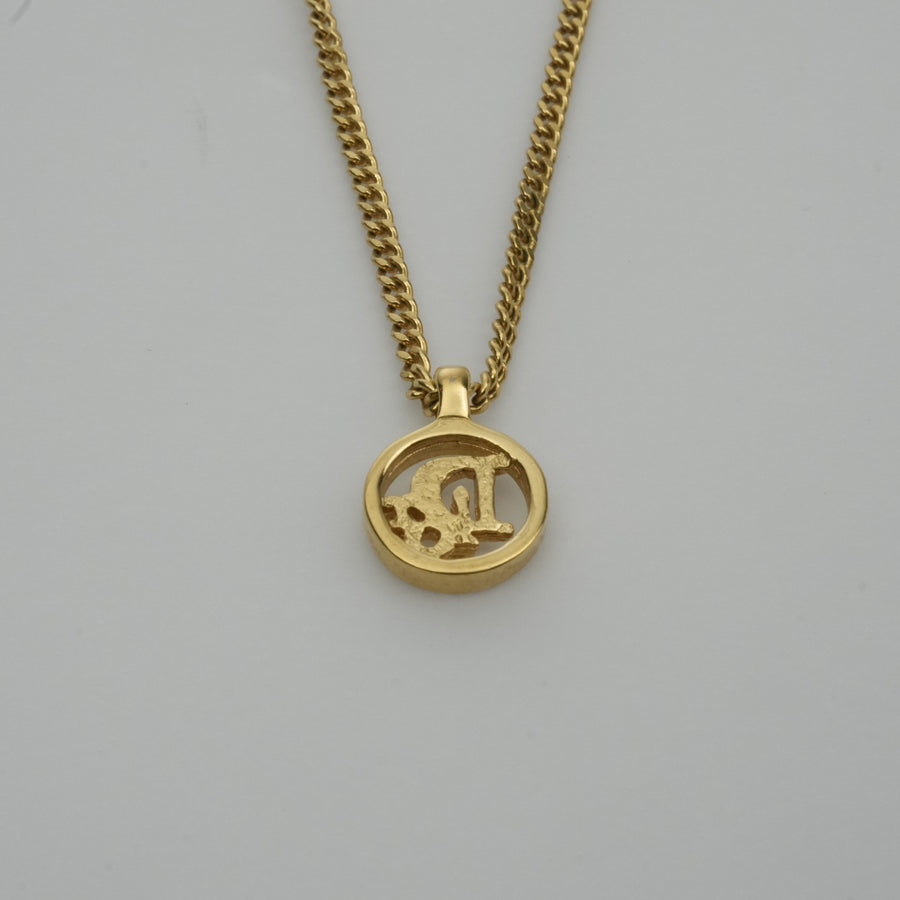 CHRISTIAN DIOR Logo Necklace Round Circle Pendant