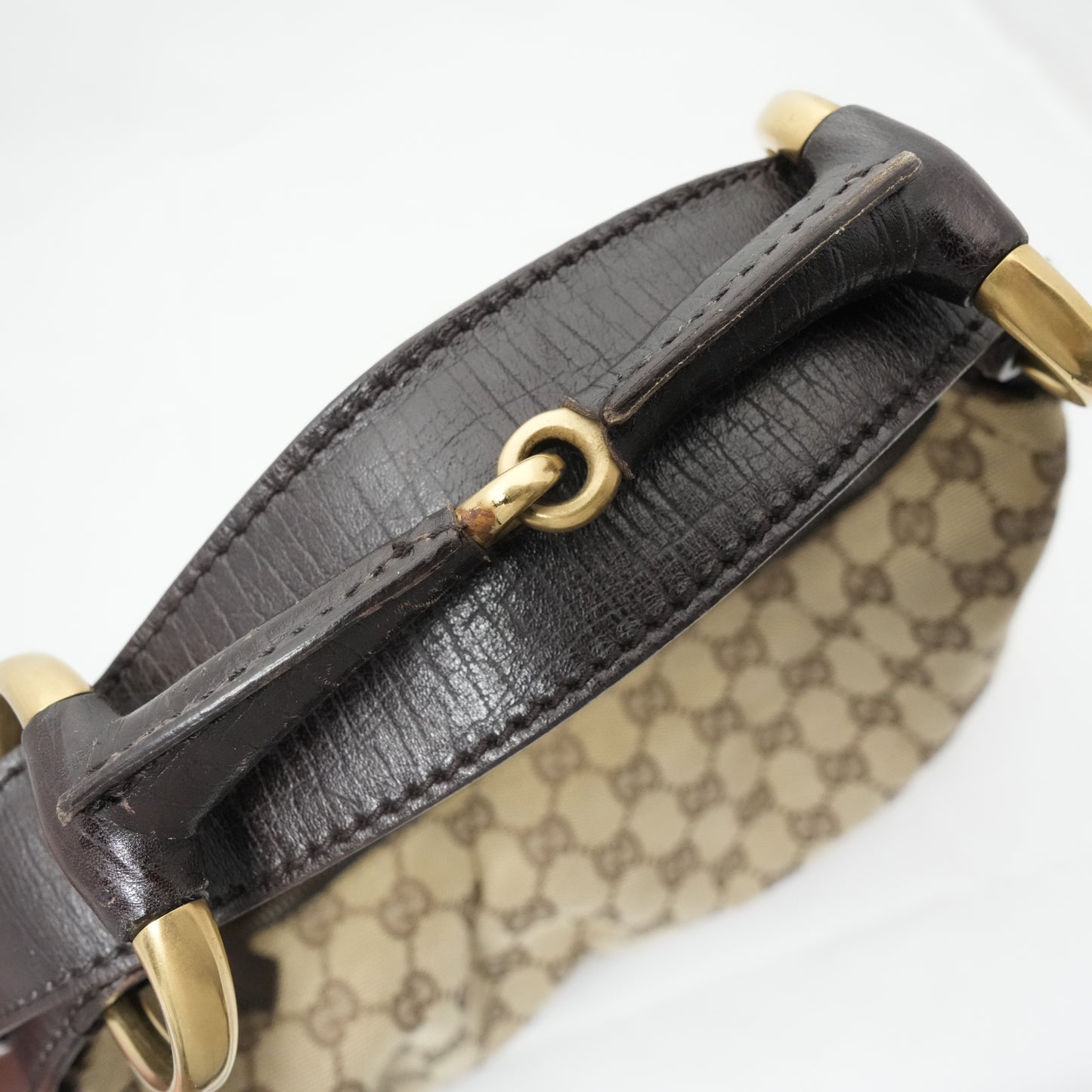 GUCCI  Canvas Leather Brown With Gold Hardware  Shoulder Bag