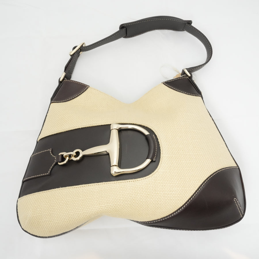 GUCCI Horsebit Hobo Straw Handbag/Shoulder Bag