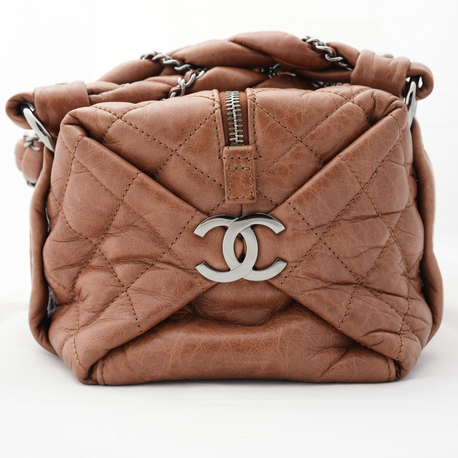 CHANEL 2005-2006 Brown/Silver Matelassé  Handbag