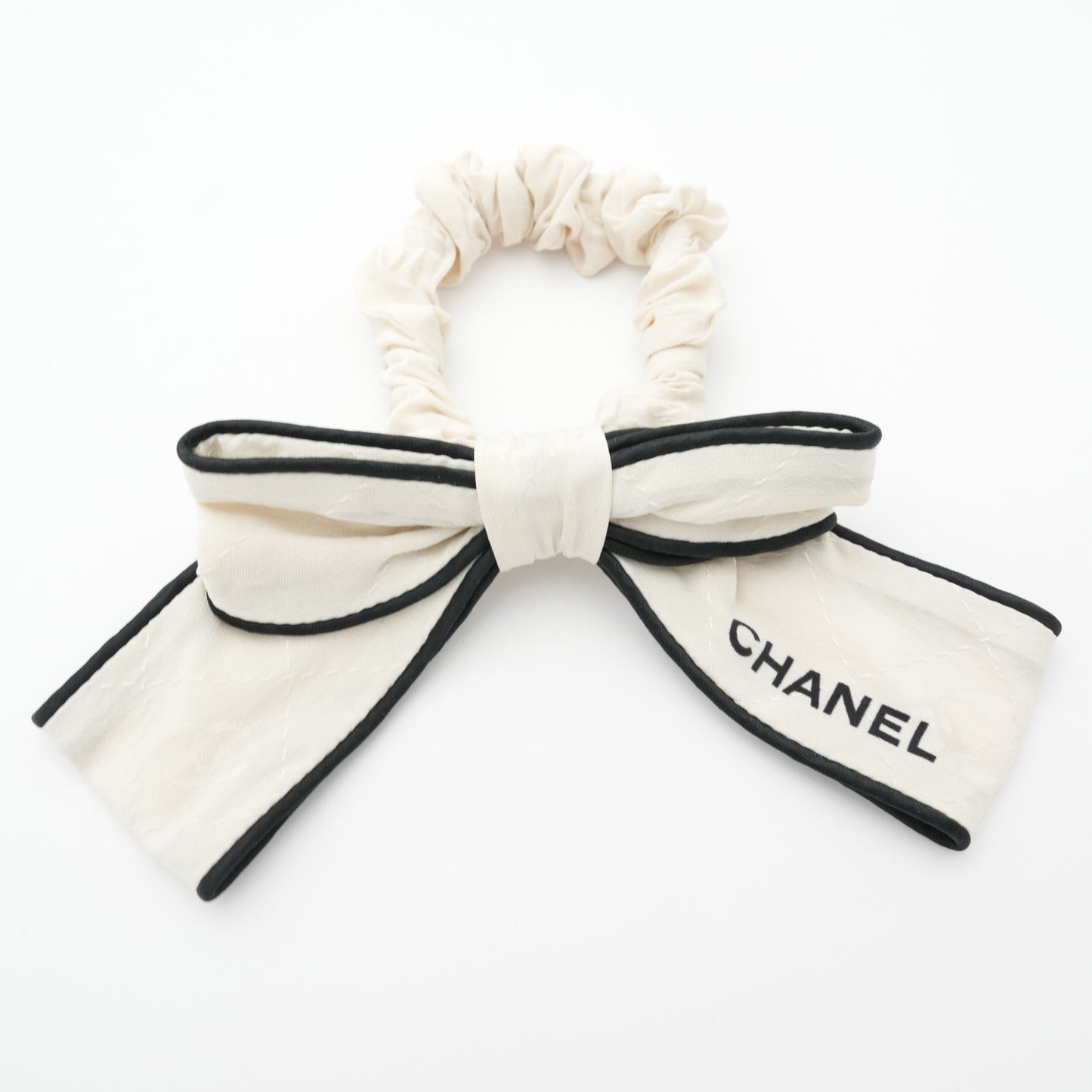 CHANEL Silk Ivory Black Scrunchie