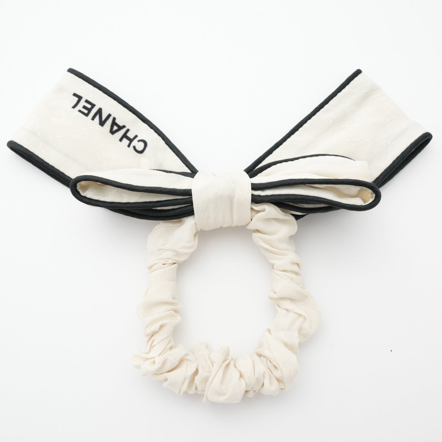 CHANEL Silk Ivory Black Scrunchie