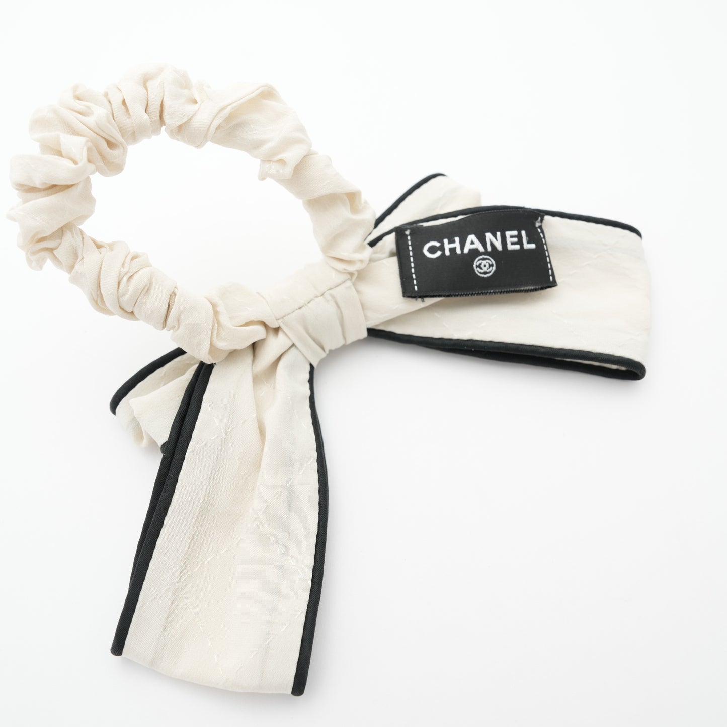 CHANEL Silk Ivory Black Scrunchie