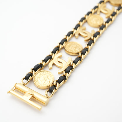 CHANEL Black Leather Coco Mark Bracelet