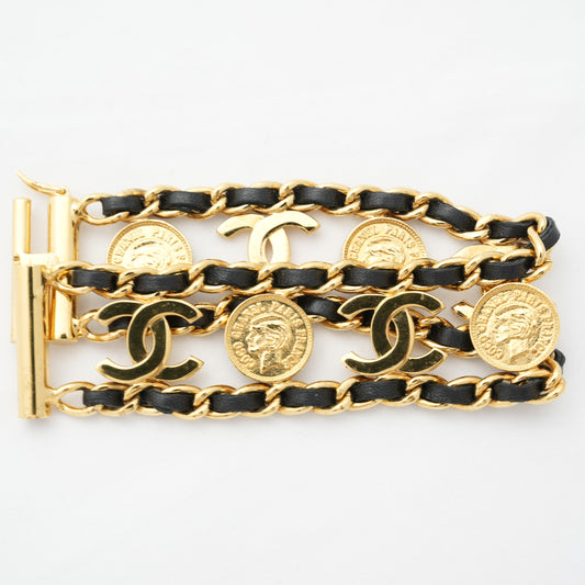 CHANEL Black Leather Coco Mark Bracelet