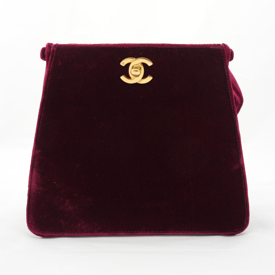 CHANEL 1996-1997 W Face Velour Mini  Velour Bordeaux Gold  Handbag