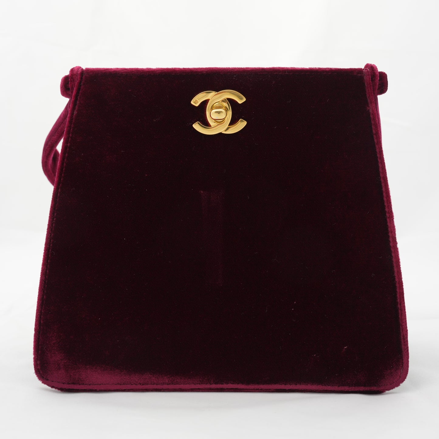 CHANEL 1996-1997 W Face Velour Mini  Velour Bordeaux Gold  Handbag