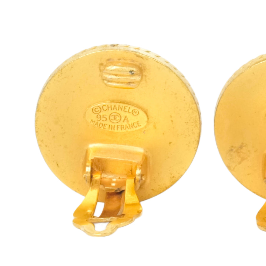 CHANEL Wood Shell Button Coco Mark Earrings
