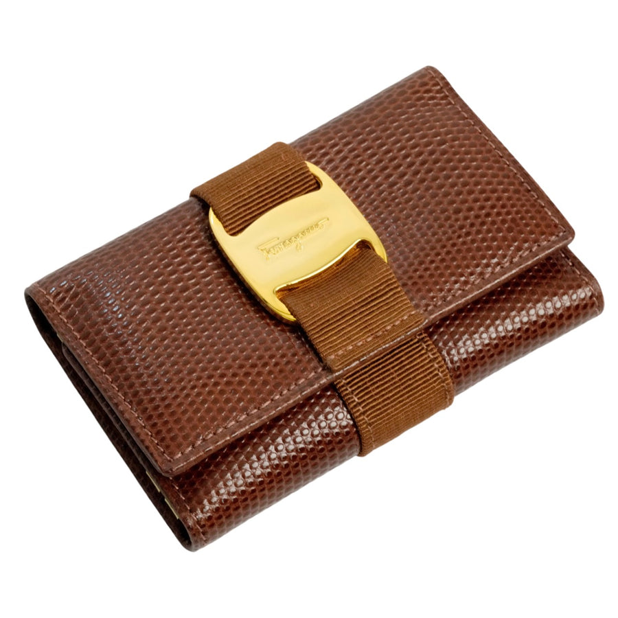 SALVATORE FERRAGAMO Lizard Pattern Vara Plate Key Case