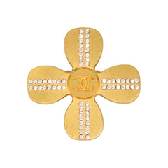 CHANEL Coco Mark Clover Rhinestone Brooch
