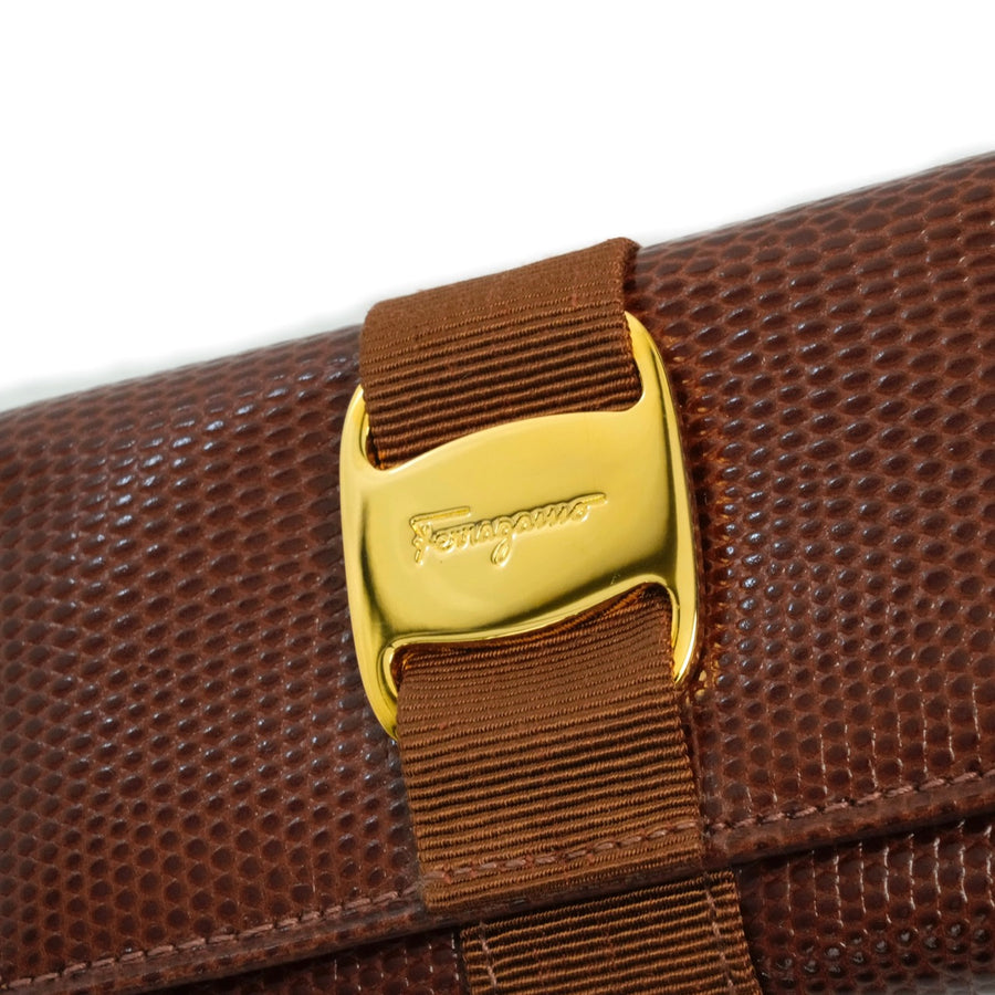 SALVATORE FERRAGAMO Lizard Pattern Vara Plate Key Case