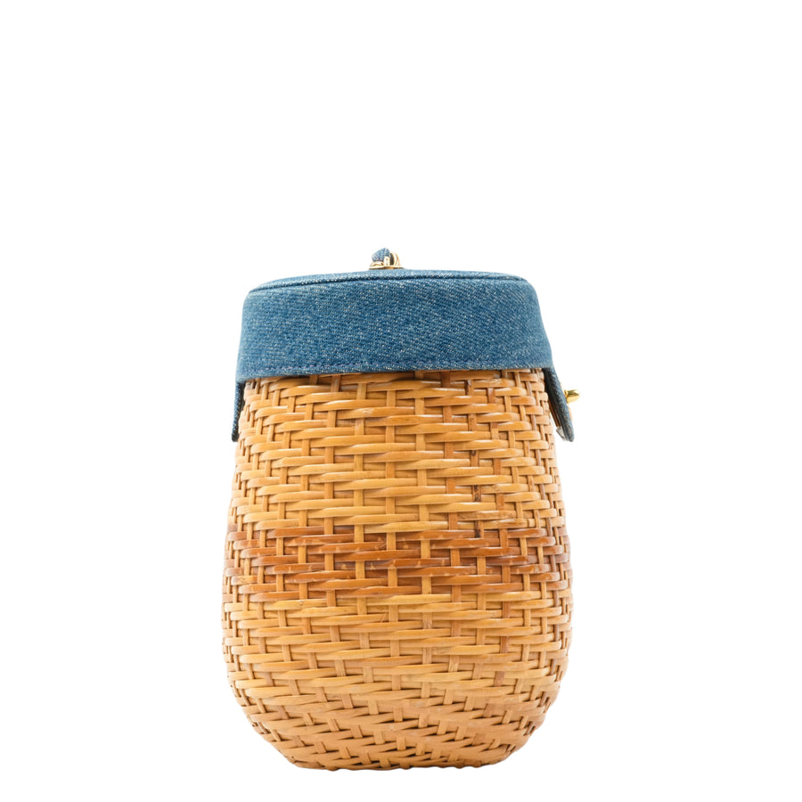 CHANEL 1997–1999 Coco Mark Chain Straw Denim Basket Shoulder Bag