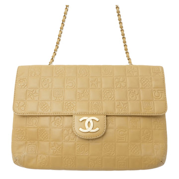 CHANEL 2003-2004 Embossed Logo Chain Double-Front Flap Shoulder Bag