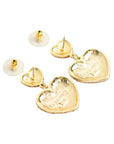 Vintage-Style Double Heart Motif Pink Rhinestone Earrings