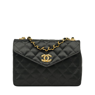 CHANEL 1986–1988 Matelassé Rhinestone Coco Mark Chain Shoulder Bag