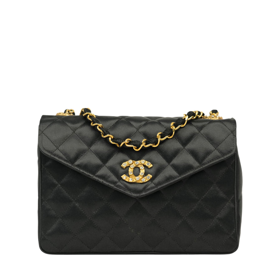 CHANEL 1986–1988 Matelassé Rhinestone Coco Mark Chain Shoulder Bag