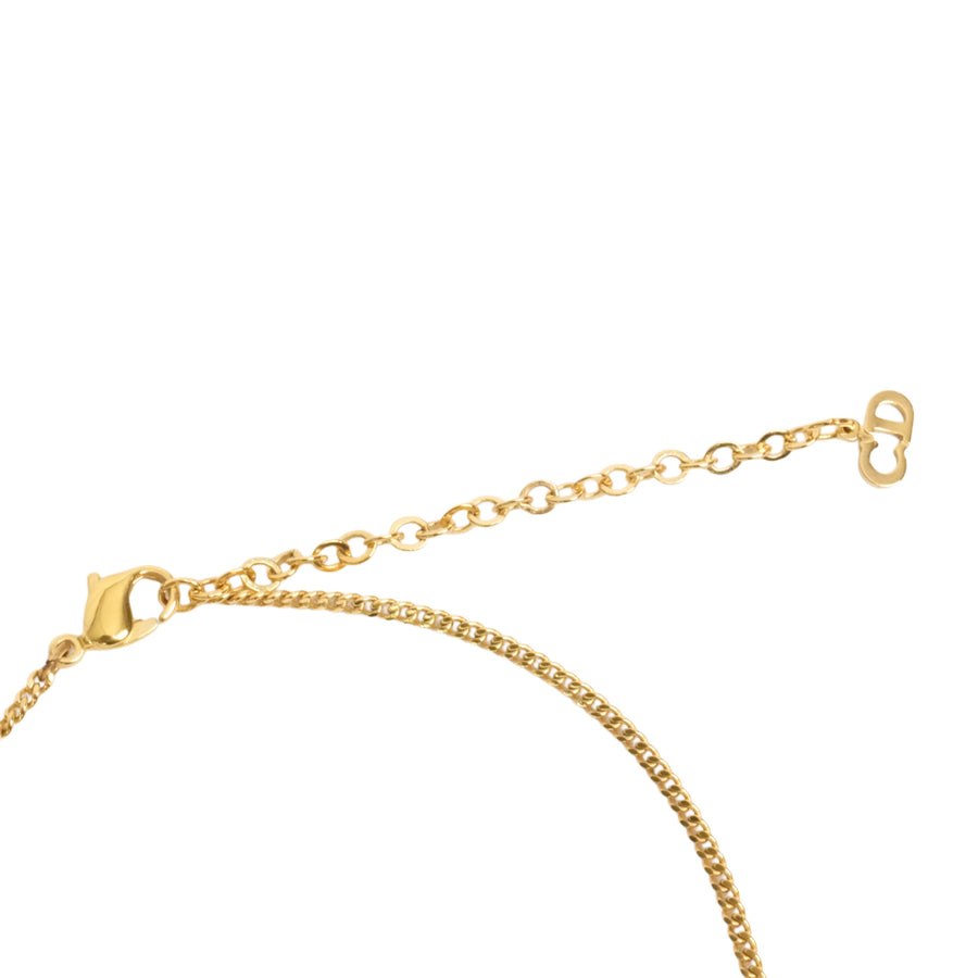 CHRISTIAN DIOR Logo Oval Rhinestone Necklace