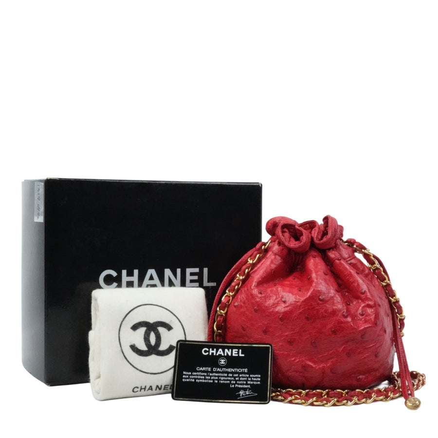 CHANEL 1986-1988 Drawstring Chain Ostrich Shoulder Bag